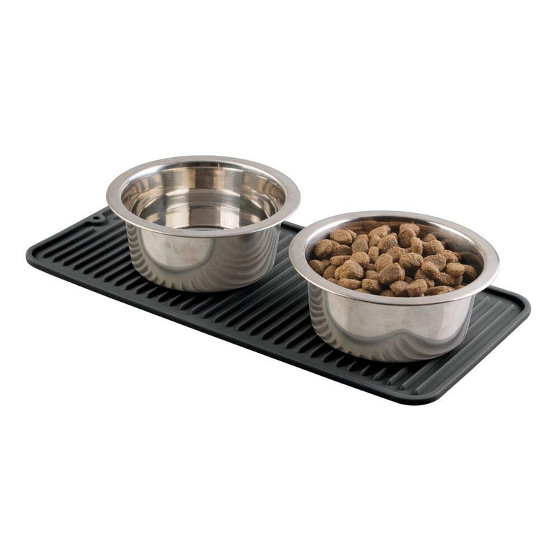mDesign Premium Quality Pet Food and Water Bowl Feeding Mat for Dogs and Puppies - Waterproof Non-Slip Durable Silicone Placemat - Raised Edges, Food Safe, Non-Toxic - Small - Black 8 x 16 x .25 - PawsPlanet Australia