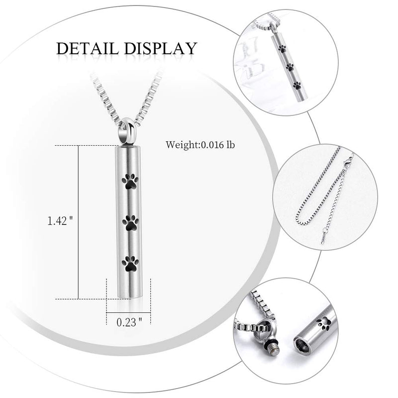 [Australia] - XSMZB Cylinder Tube Urn Necklace for Ashes Pet Paw Pendant Locket Stainless Steel Keepsake Memorial Cremation Jewelry for Men Women Silver-1 