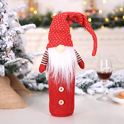 Christmas Gnomes Wine Bottle Cover with 15 oz Red Truck Wine Glasses, Handmade Swedish Tomte Gnomes Wine Bottle Toppers Santa Claus Bottle Bags for Holiday Home Christmas Decorations Gift (4 PC) - PawsPlanet Australia