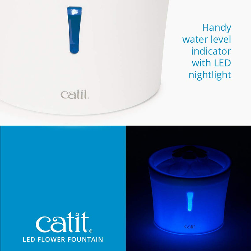 Catit Flower Drinking Fountain with LED Nightlight and Petal Top & Fountain Cleaning Set + Cat Fountain Cleaning Set - PawsPlanet Australia