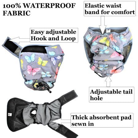 [Australia] - Leak Proof Waterproof Cat Dog Diapers Female Washable Reusable Absorbent Pad Padding Lined for Small Medium Large Pets XL: waist 20" - 24" Pink Roses 