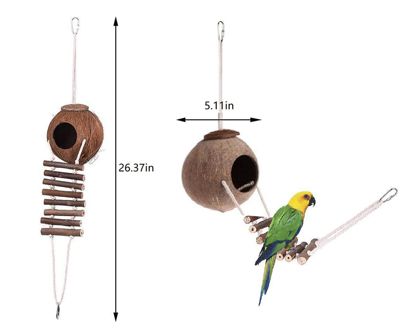 DTnewsun Natural Coconut Bird Cage with Ladder?Durable Cave Habitat with Hanging Loop?Toy Set for Parrot Chewing or Perching?They are suitable for small pets such as parrots and squirrels - PawsPlanet Australia