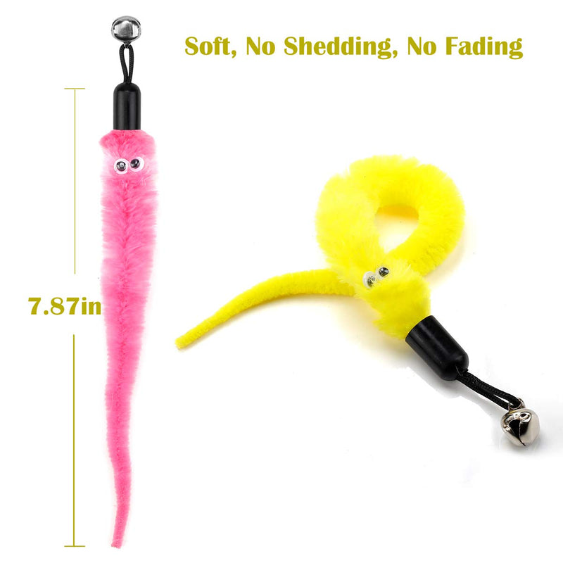 Cat Feather Toys Attachment Replacements, 10PCS Squiggly Worm Toy Refills and 1PC Replacement Black String for Cat Wand Toy and Cat Chaser Toy, Assorted Teaser Refills with Bell for Indoor Cats Kitten - PawsPlanet Australia