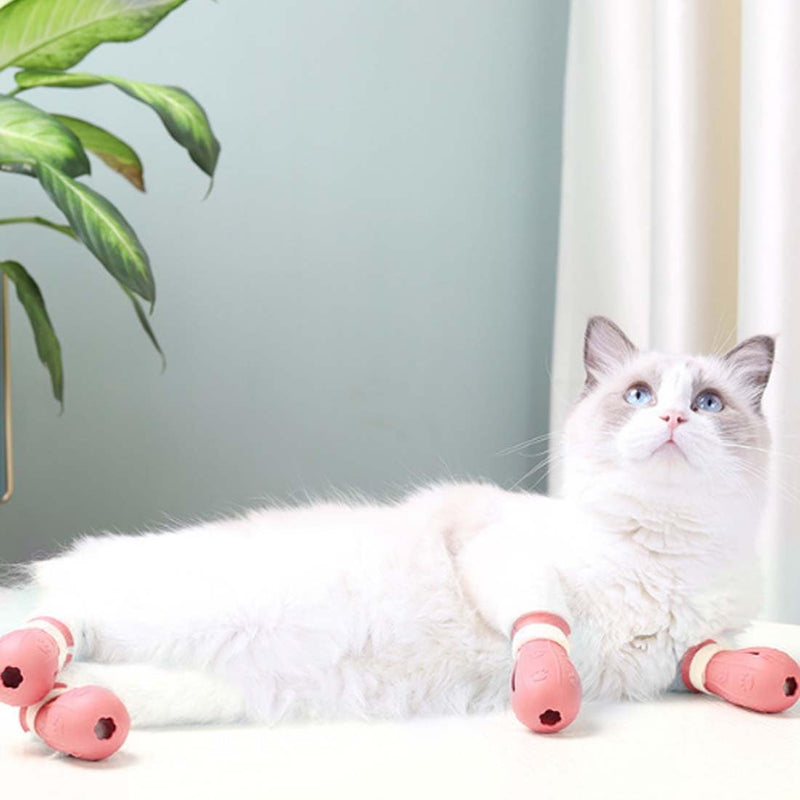 AAED Pack of 4 anti-scratch boots, cat shoes, anti-scratch cat shoes, adjustable cat foot covers, for pet care, bathing, shaving, examining and treating cats (pink). - PawsPlanet Australia