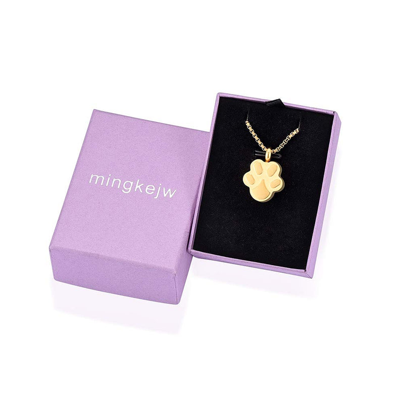 [Australia] - mingkejw Cremation Jewelry Paw Print Urn Necklace for Human Pet Ashes Keepsake Memorial Necklace Pendant Holder for Women Men Gold 