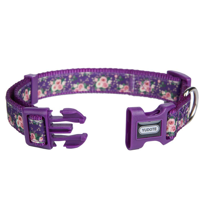 YUDOTE Spring Theme Dog Collar Small with Printed Floral Pattern for Steady Girl Dogs Neck 25-38cm,Purple S:25-38cm Neck,1.5cm Width Floral Purple - PawsPlanet Australia