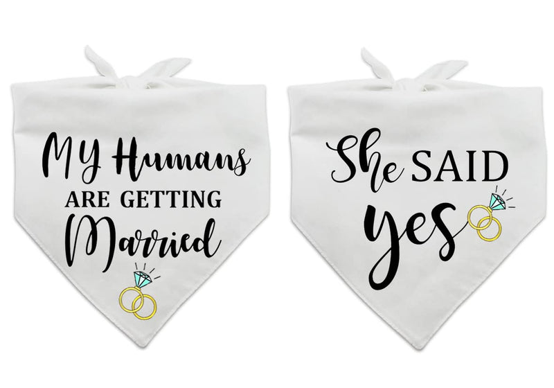 My Humans are Getting Married Dog Bandana, She Said Yes Dog Bandana, Engagement Gift, Wedding Dog Bandana, Dog Engagement Announcement, Wedding Photo Prop, Pet Scarf, Pet Accessories (2 Pack) white - PawsPlanet Australia