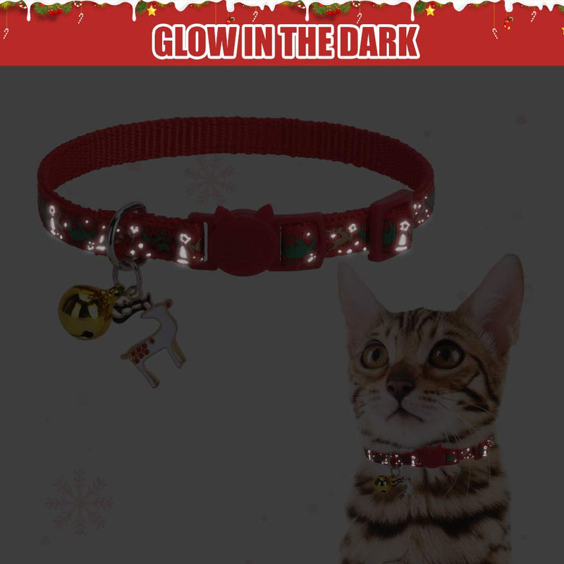 [Australia] - KOOLTAIL Cat Collar with Pendant 3 Packs - Christmas Pet Collars Glow in The Dark Golden Bell Patterns for Cats Small Dog 