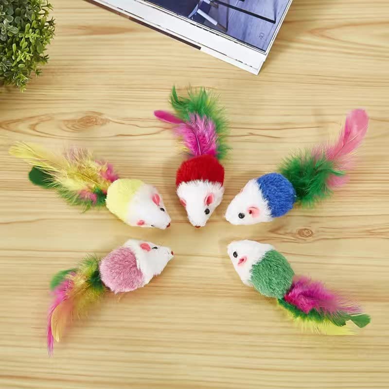 10 Furry pet Cats, Toy mice, cat Toy mice, cat pet Toys, Feather Tails, Interactive cat Toys for Indoor Cats and Kittens 10 feather mice - PawsPlanet Australia