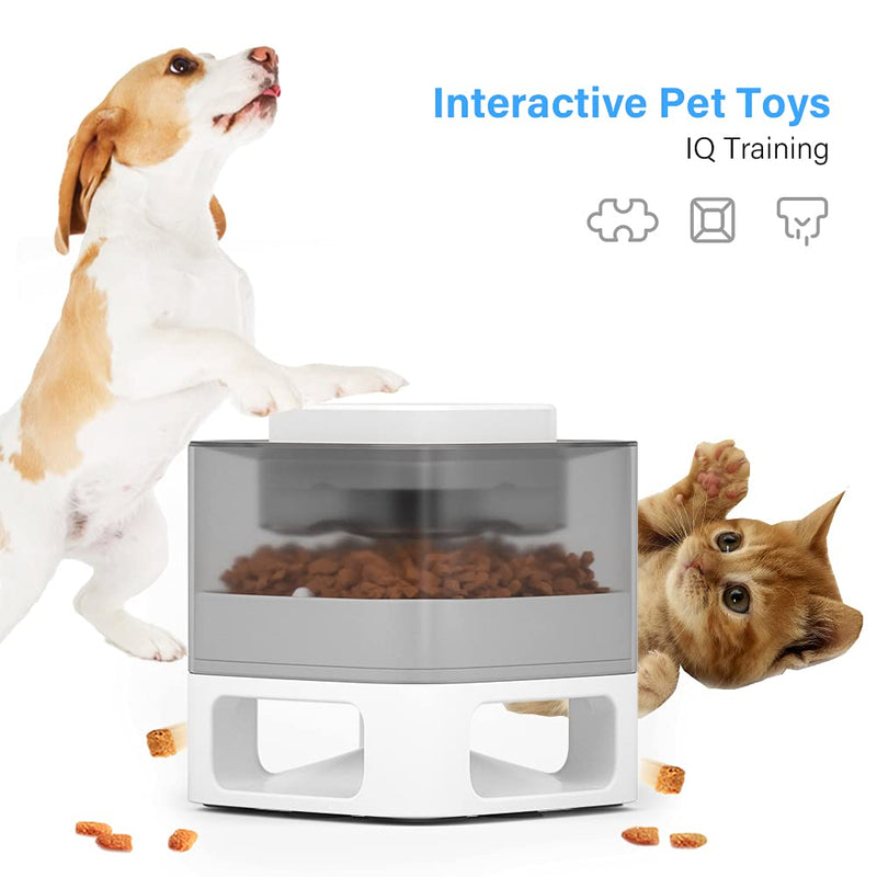 2-in-1 Automatic Cat Feeder, Creative Press-to-Eat Cat Food Dispenser, Interactive Dog Puzzle Toy for IQ Training White - PawsPlanet Australia