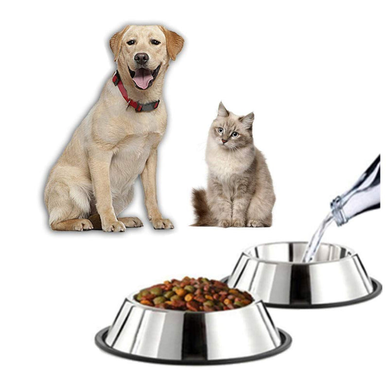 Guilty Gadgets ® 2 Pack - Non-slip Pets Food & Water Bowl for Dog & Cat Stainless Steel Feeding Dish with Rubber Base (Medium 15cm) - PawsPlanet Australia