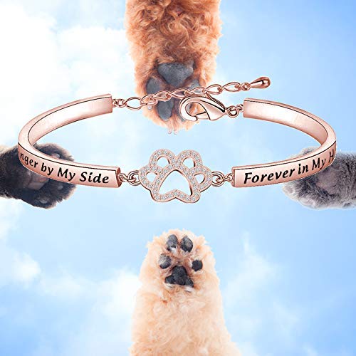 Dog Memorial Bracelet No Longer by My Side But Forever in My Heart Crystal Paw Print Bracelet Loss of Pet Jewelry Memorial Gift for Women (no longer bracelet RG) - PawsPlanet Australia