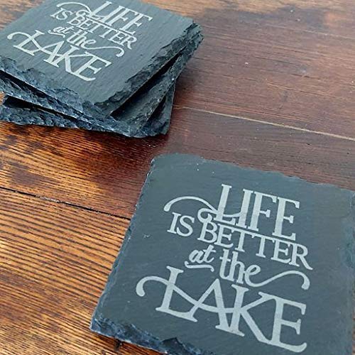 Life is Better at the Lake Slate Coasters Set, Lake House Decor, Xmas Gifts, Lakehouse Gifts, Cottage Cabin - PawsPlanet Australia