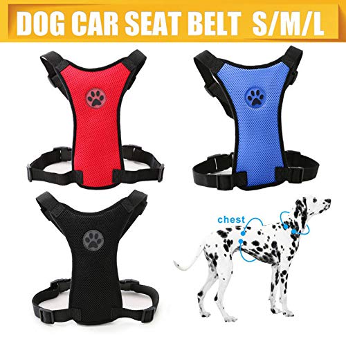 MASO Dog Safety Car Vest Harness Pet Dog Adjustable Car Mesh Harness Seat Belt Travel Strap Vest with Car Seat Belt Lead Clip for Trip, Daily Use, Road Travel Walks, etc.(M,Red) M,Red - PawsPlanet Australia