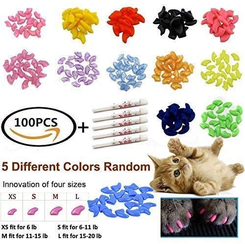 JOYJULY Soft Cat Kitty Nail Caps Claws Covers for Cats Paws Grooming Claw Care, 100pcs 4 Size of 1 Glitter Shinning & 4 Solid Colors & 5 Glues XS - PawsPlanet Australia