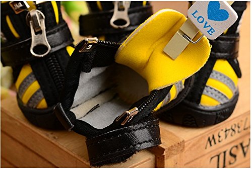 Moolecole Breathable Mesh Pet Shoes Anti-Skid Sole Zipper Paw Protector with Velcro for Small to Medium Dogs 4-Pack Large(2.08"*1.65") Yellow - PawsPlanet Australia
