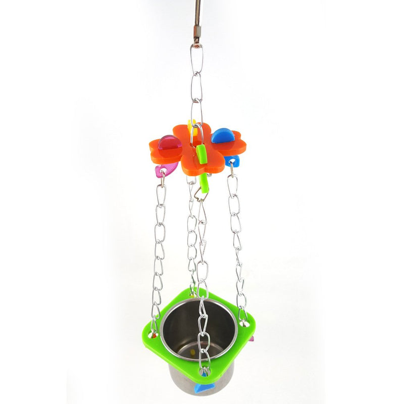 [Australia] - Pet Bird Food Feeding and Drinking Hanging Cup Stainless Steel Coop Hanger Cup and Cup Holder for Parrot Cage Budgie Big 