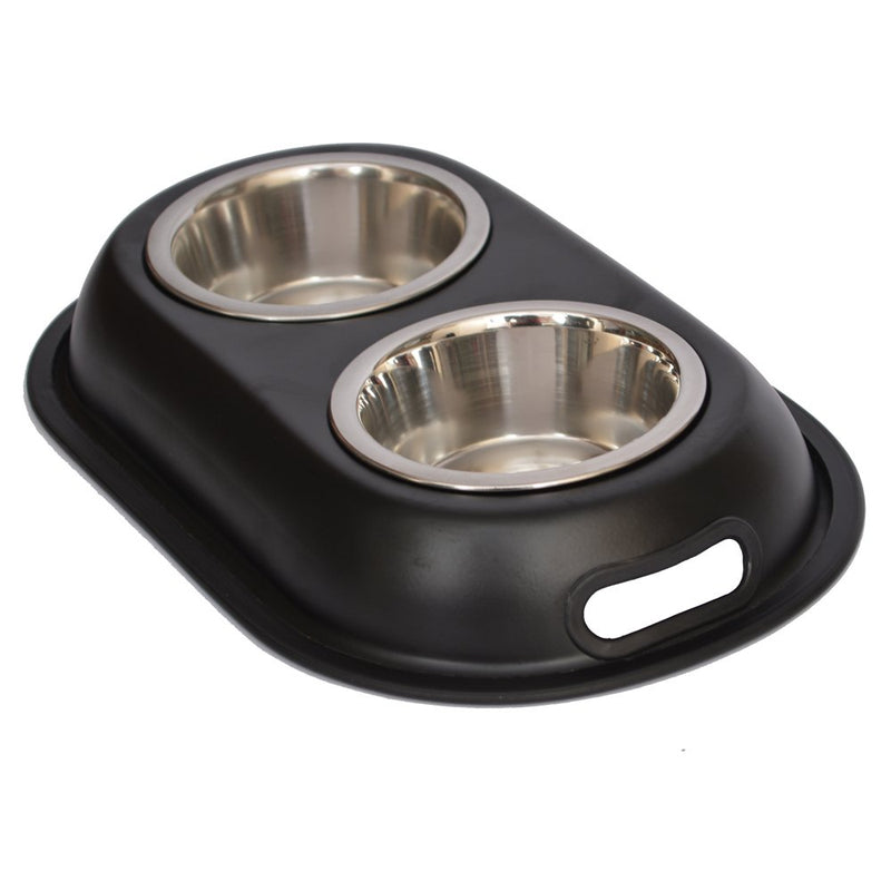 [Australia] - Iconic Pet 4-Cup Color Splash Stainless Steel Double Diner for Dog/Cat Black 