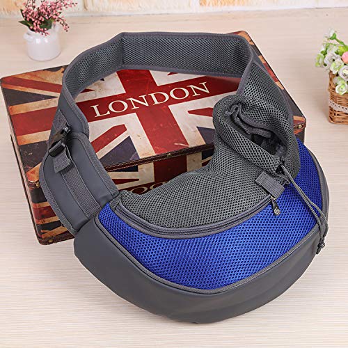 Pet Carrier Sling Breathable Mesh Hand Free Shoulder Tote Bag for Dog Cat Puppy Doggy Small Animals Below 10lb Adjustable Padded Shoulder Strap with Front Pocket Dog Carry for Outdoor Walking Travel Blue+Grey - PawsPlanet Australia