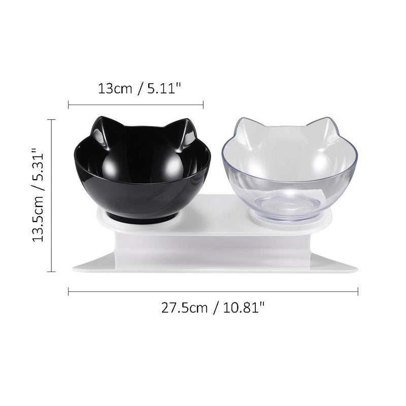 AEUWIER Cat Bowls, 15° Tilted Platform Double Bowl Cat Feeder, Cat Feeding Bowl Raised with Stand, Anti-Skid & Anti-Spill for Cats Dogs Feeders Pet Products Food and Water Bowl Black and White - PawsPlanet Australia