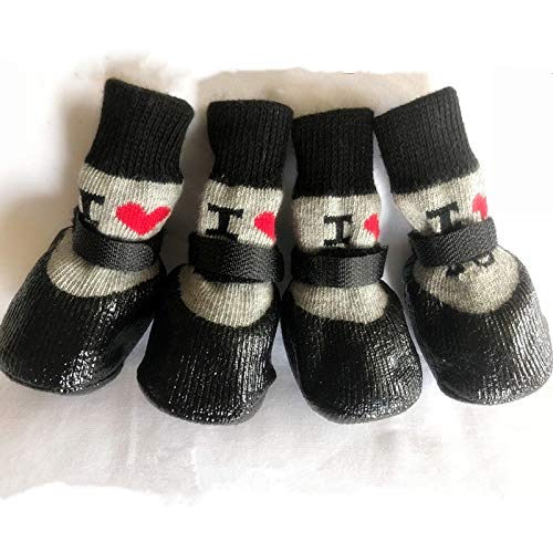 Dog Cat Boots Shoes Socks with Adjustable Waterproof Breathable and Anti-Slip Sole All Weather Protect Paws(Only for Tiny Dog) Small (Pack of 4) Black - PawsPlanet Australia