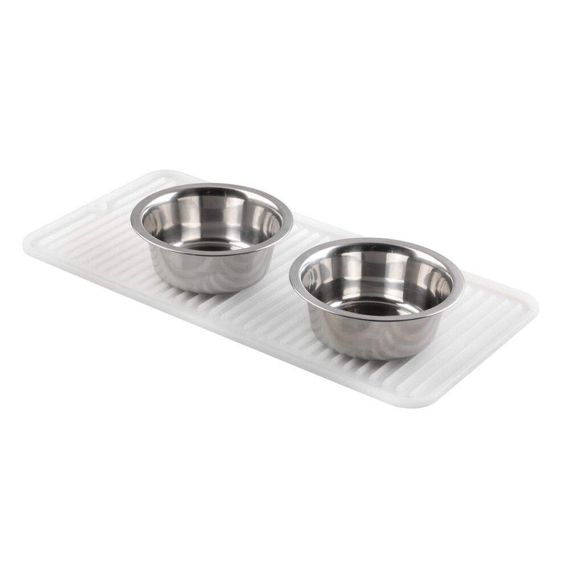 mDesign Premium Quality Pet Food and Water Bowl Feeding Mat for Dogs and Puppies - Waterproof Non-Slip Durable Silicone Placemat - Raised Edges, Food Safe, Non-Toxic - Small - White Clear - PawsPlanet Australia