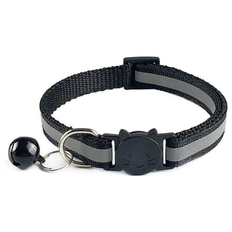 Tafeiya 6x Reflective Design Adjustable Cat Collars 20-32cm More Safety Quick Release Safety Buckle with Bell(Black) Black - PawsPlanet Australia