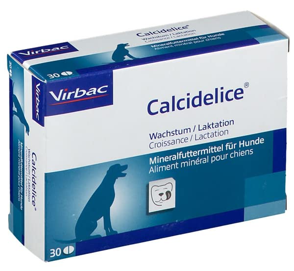 Virbac Calcidelice | 30 tablets | Mineral feed for dogs | In growth and lactation | To support metabolism | Contains calcium, phosphorus and vitamin D3 - PawsPlanet Australia