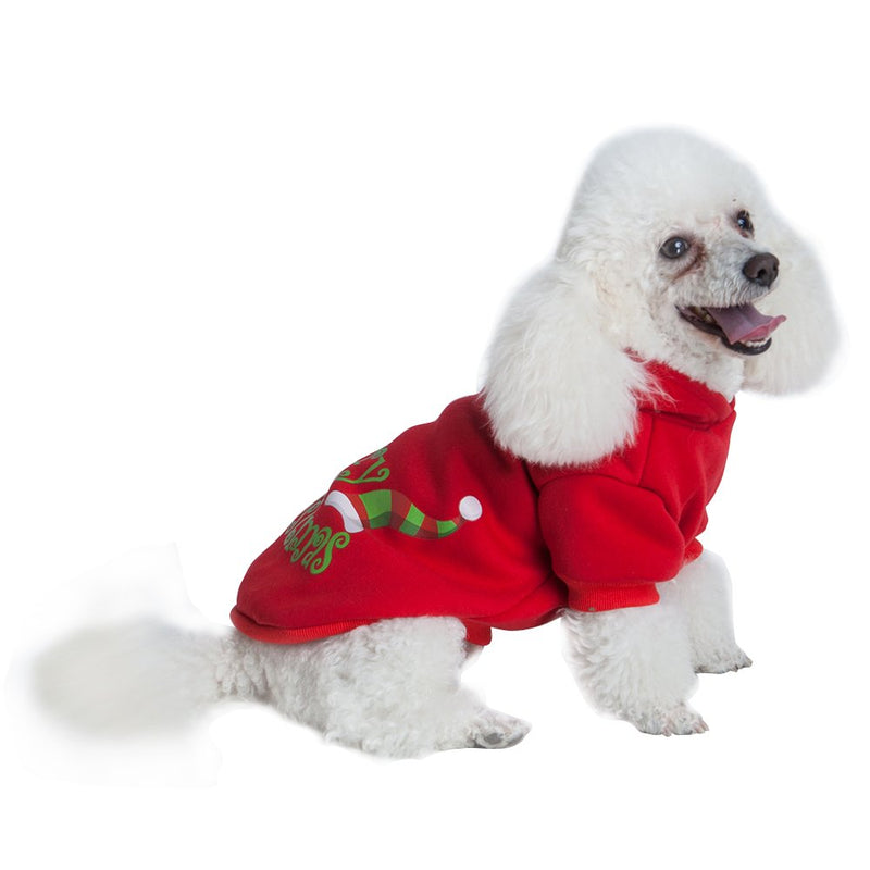 PUPTECK Christmas Dog Hoodie Sweater - Cute Shirt Pet Sweatshirt Puppy Clothes Printed Style L Red - PawsPlanet Australia