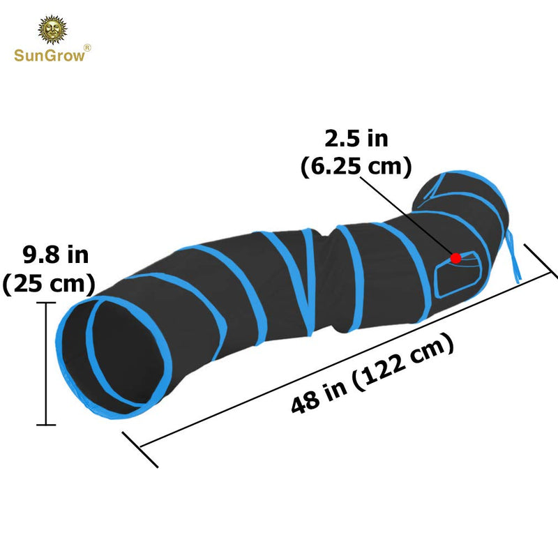 SunGrow Collapsible Tunnel, Lightweight Polyester with Steel Frame, Curved Channel with Peekaboo Holes, Fun for Cats, Rabbits, Ferrets & Hedgehogs Black and Blue 47.2" x 9.8" - PawsPlanet Australia