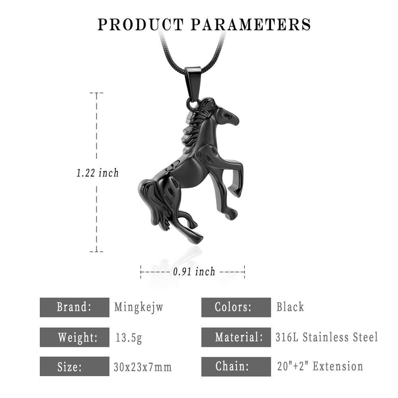 [Australia] - mingkejw Cremation Jewelry Horse Urn Pendant Necklace for Human Pet Ashes Memorial Keepsake Ash Holder Jewelry for Women Men Black 