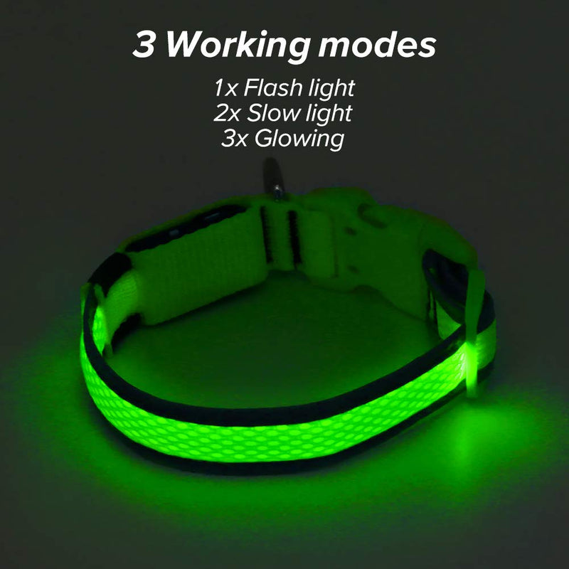 [Australia] - HiGuard LED Dog Collar, USB Rechargeable Light Up Glowing Pet Collar, Comfortable Soft Mesh Safety Dog Collar for Small, Medium, Large Dogs Medium Collar[14"-20" inch / 35.5-51cm] Neon Green 