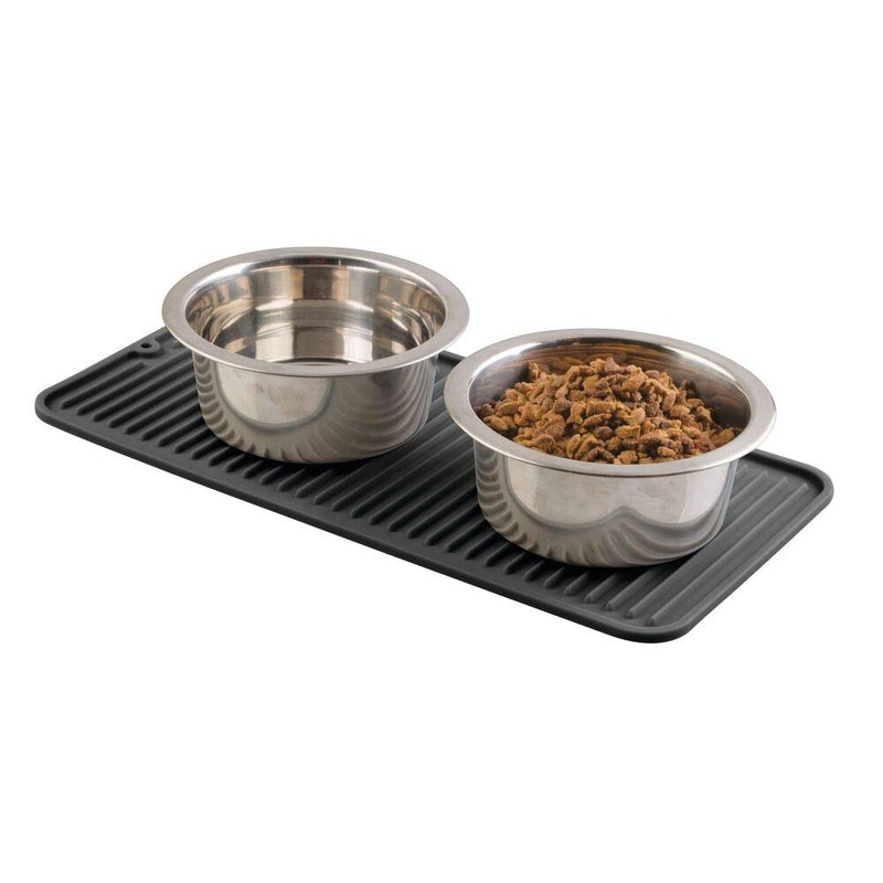 mDesign Premium Quality Pet Food and Water Bowl Feeding Mat for Cats and Kittens - Waterproof Non-Slip Durable Silicone Placemat - Raised Edges, Food Safe, Non-Toxic - Small - Black - PawsPlanet Australia