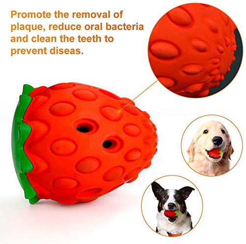 Abilly Dog Ball Indestructible Strawberry Rubber Chewing Dispenser Dog Toy, Teeth Cleaning Training Interactive Dog Tough Toy Dental Teeth Cleaning Chew Toy - PawsPlanet Australia