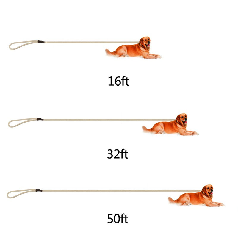 [Australia] - PepPet 16-65 Ft Extra Heavy Duty Cotton Rope Dog Training Leash for Large/Medium/Small Dogs Training/Walking 32Ft Beige 
