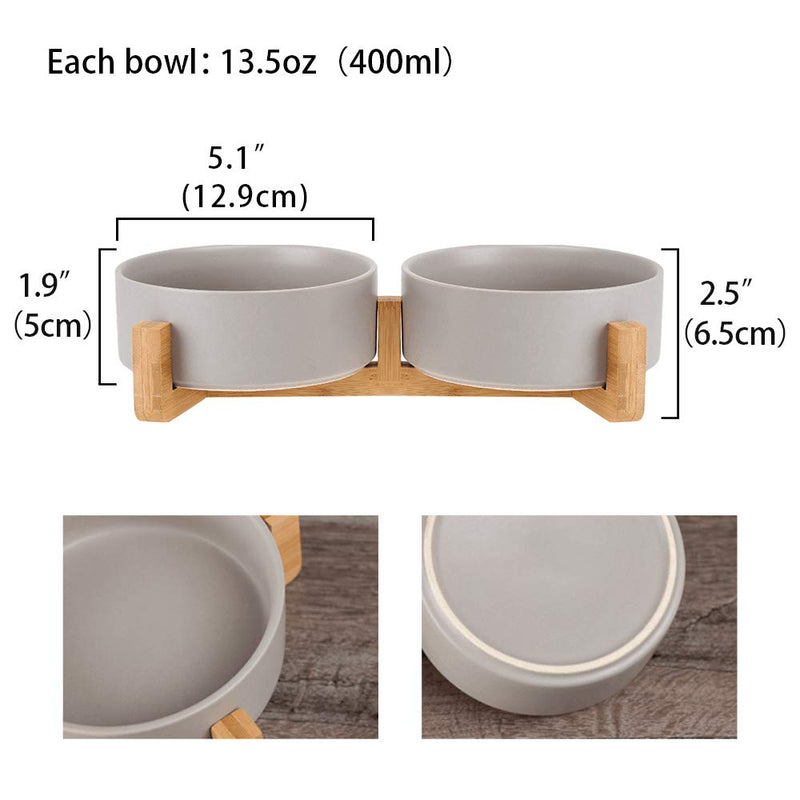 HCHLQLZ Grey Ceramic Cat Dog Bowl Dish with Wood Stand No Spill Pet Food Water Feeder Cats Small Dogs Set of 2 Grey ×2 - PawsPlanet Australia