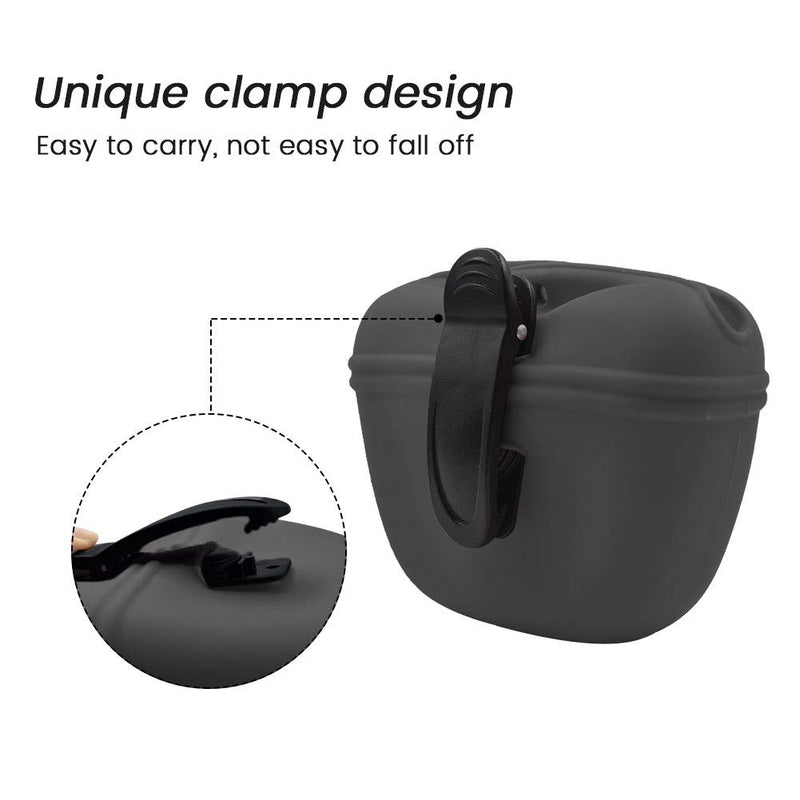 AUDWUD- Silicone Dog Treat Pouch - Clip on Portable Training Container ¨C Convenient Magnetic Buckle Closing and Waist Clip - BPA Free dark grey - PawsPlanet Australia