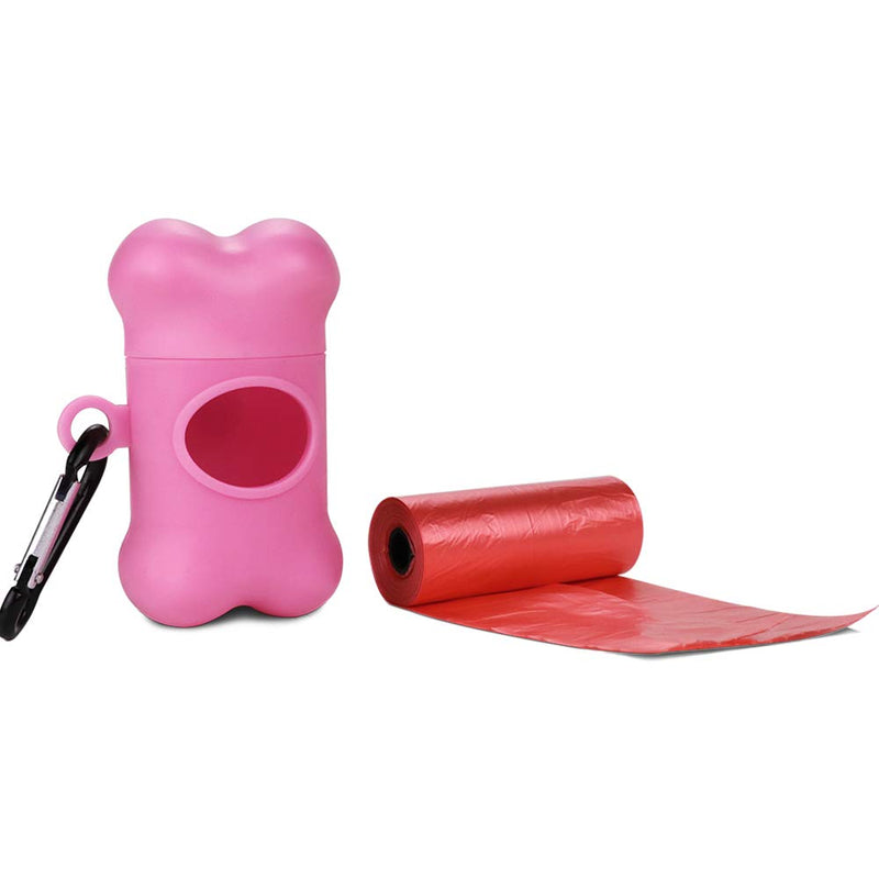 [Australia] - HaoDeng Poop Bag Dispenser - Includes 1 Roll (15 Bags) - Large, Earth-Friendly, Leak-Proof Pet Waste Bags Pink 