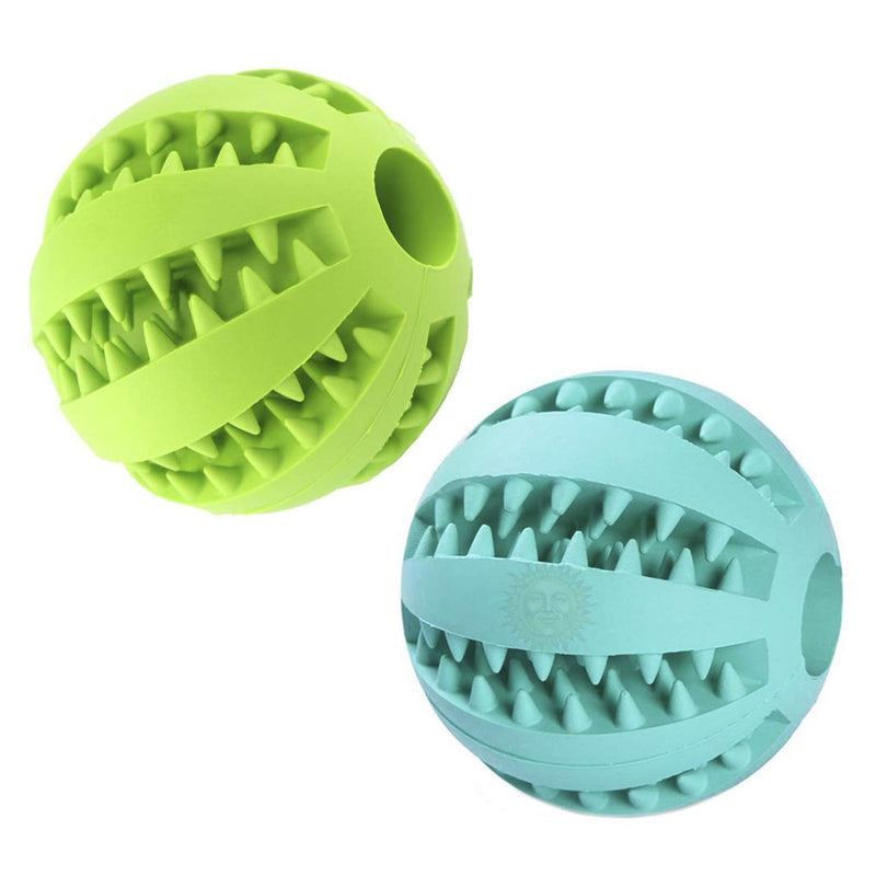 [Australia] - SunGrow Dental Chew Treat Ball for Dogs & Cats, Interactive Pet Training Toy, Durable, Tooth Cleaning Toy, Boredom Buster, Physical & Mental Stimulation, Promotes Active Play Green & Blue 2-Pack 