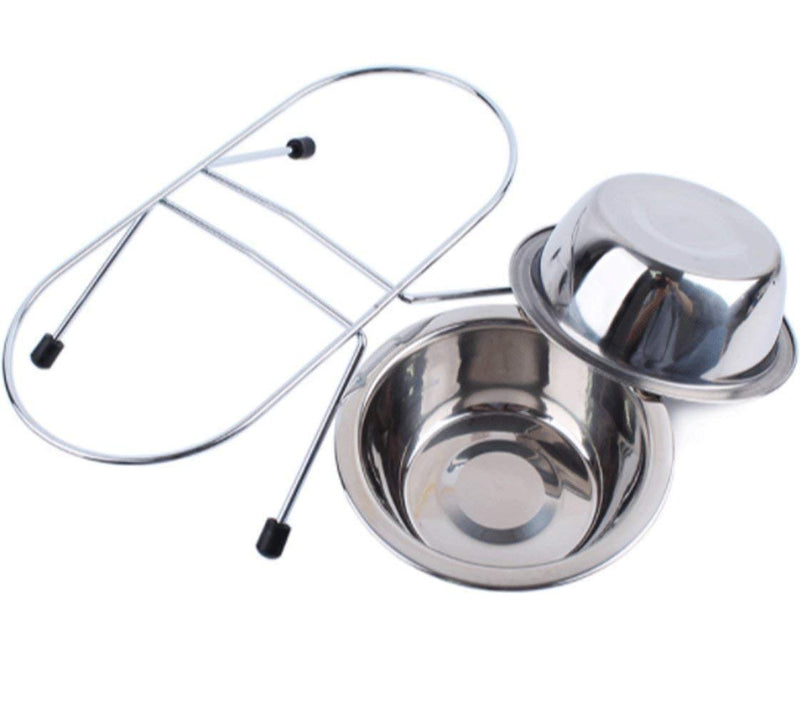 [Australia] - Gozier Double Diner Pet Bowls Cups, Stainless Steel Food Water Bowls Bunny Feeder Coop Cups with Non Slip Feeding Station for Dogs Cats Rabbit Bird Medium Large Animals in Crate Cage M 