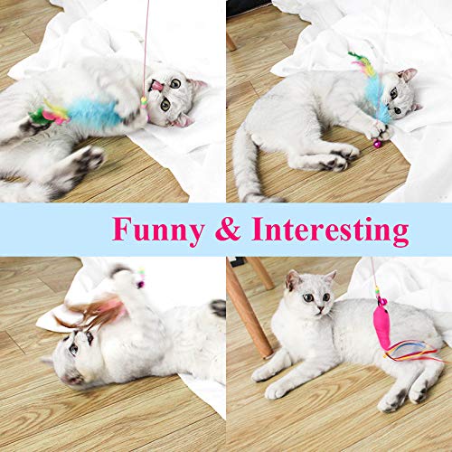 Interhomie 12Pcs Feather Cat Toys Colorful Feather Cat Teaser and Exerciser Cat Wand - PawsPlanet Australia