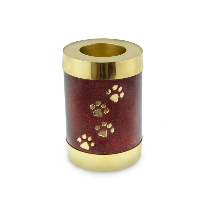 Cherished Urns Paw Print Red/Brass Paw Print Tea Light Pet Cremation Urn - PawsPlanet Australia