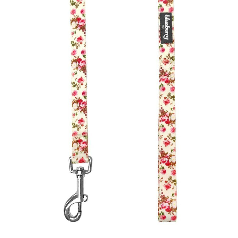 Blueberry Pet New 1.5cm by 150cm Spring Scent Inspired Pink Roses Pattern Ivory Small Basic Nylon Dog Leashes, S Small Dog Leash, Matching Dog Collar Available Separate 1.5cm x 150cm Leash - Ivory - PawsPlanet Australia