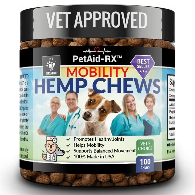 Extra Strength Hemp Mobility Treats for Dogs - More Hemp Per Treat - 100 Potent Hip and Joint Hemp Treats - Vet-Recommended - Strong Hemp, Glucosamine, MSM, Chondroitin - Fast Aid for Mobility, Pain - PawsPlanet Australia