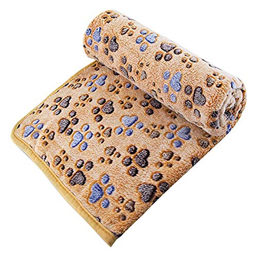 [Australia] - UTOPIPET Pet Blanket for Dog Cat Animal 39 x 31 Inches Fleece Black Paw Print All Year Round Puppy Kitten Bed Warm Sleep Mat Fabric Indoors Outdoors Brown-cream-pink 