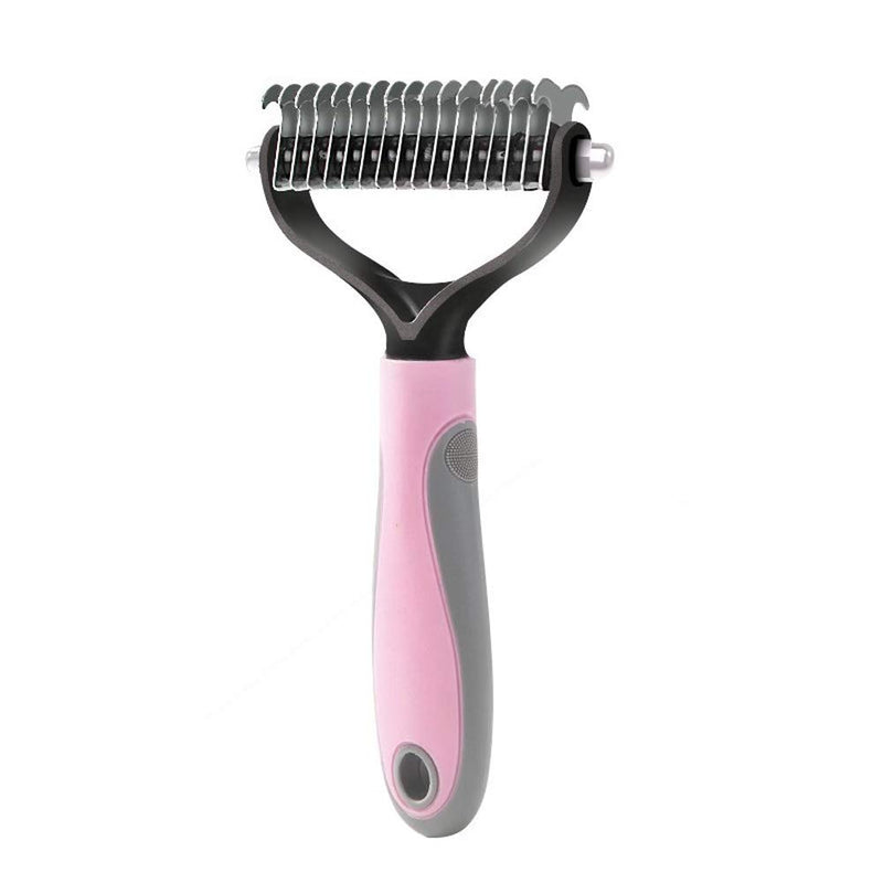 [Australia] - Novicey Dematting Tool for Dogs &Cats, Pet Grooming Undercoat Rake with Two-Side,Professional Stainless Steel Demat Comb Removes Loose Undercoat, Mats, Tangles and Knots Blue Small Pink 