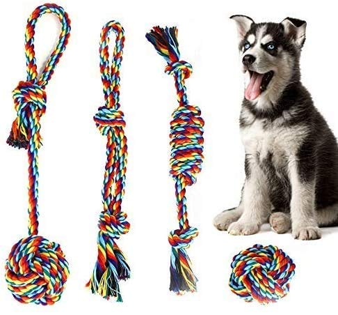 GZGZADMC Puppy Dog Rope Toys, Dog Toys Chew Rope Set for Teething, Tug and Play, Rope Dog Toy Durable Chew Material Puppy Toys Set for Puppy& Medium Dogs (4Pcs) - PawsPlanet Australia