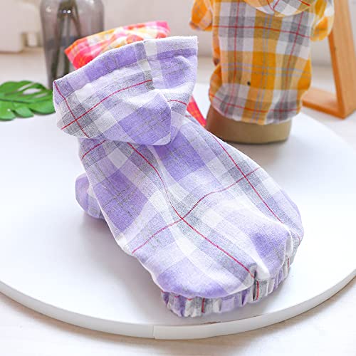 New Plaid Blouse Shirt Pet Clothes Dog Hoodies Breathable Sunshade Smock Frock Linen Cotton Hoodie Purple XS - PawsPlanet Australia