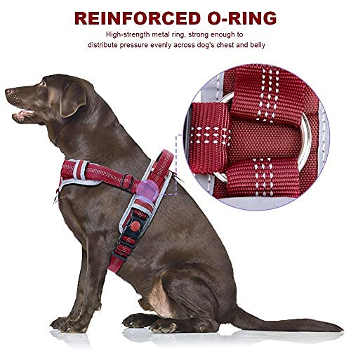 ThinkPet No Pull Hundegeschirr Breathable Sport Harness - Escape Proof/Quick Fit Reflective Padded Dog Safety Vest with Handle Back/Front Clips, Easy for Walking Training S(Chest:51—62cm,Neck:32—47cm) Red - PawsPlanet Australia