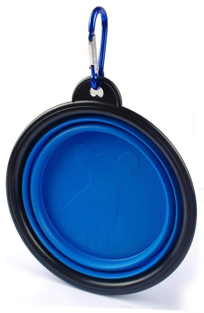 Collapsible Bowl Food & Water Feeder with Climbing Button Carabiner for Outdoor Travel, Portable folding Pet Dog Cat bowl 6 colours (Blue) Blue - PawsPlanet Australia